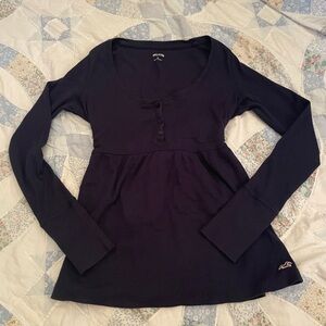 Hollister Women's Dark Blue Long Sleeve Babydoll Top